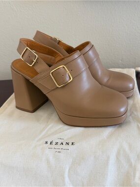 Sezane Rebecca High Clogs Smooth Light Beige - Size 36